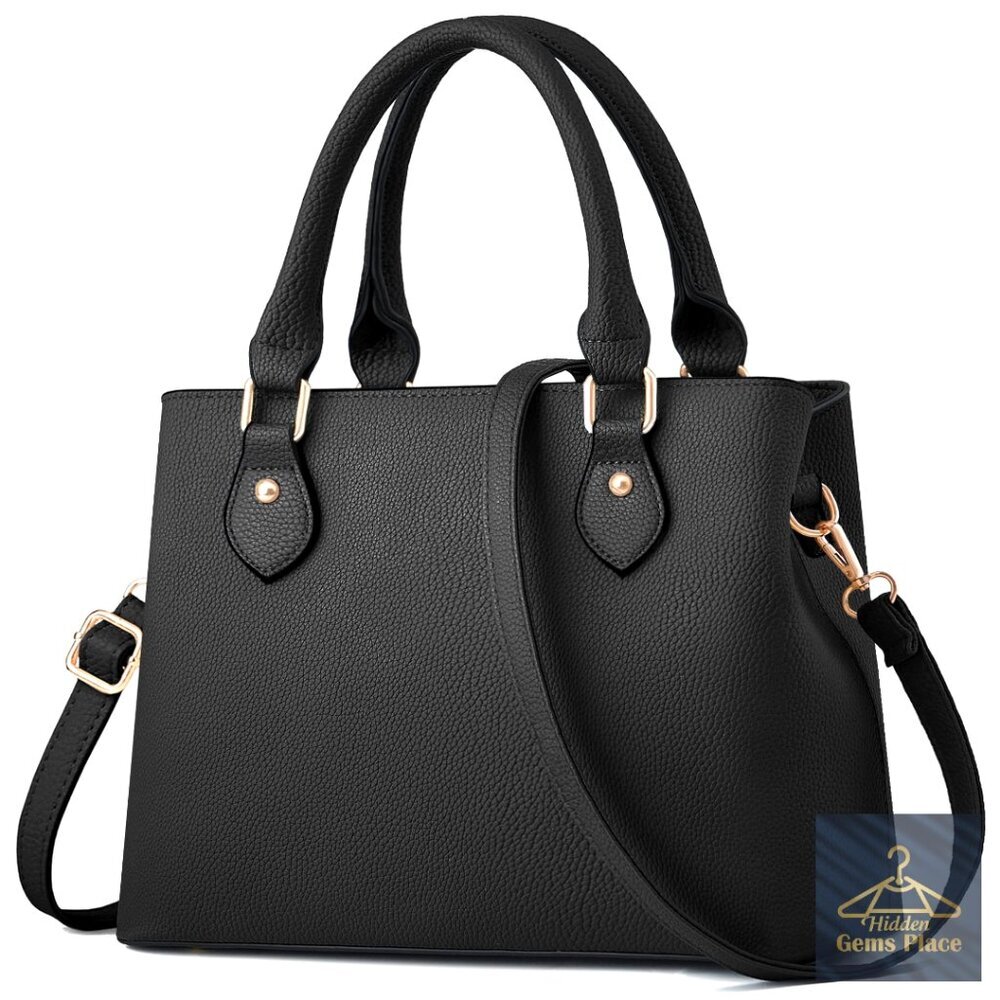 Medium Vegan Leather Tote Satchel with Adjustable Crossbody Strap